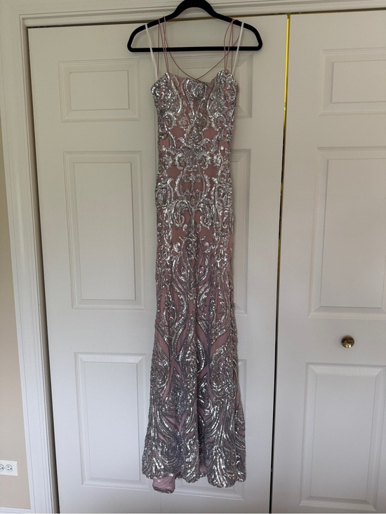 B. Smart Dresses & Skirts - Silver Sequin Embellished Pink Evening Gown